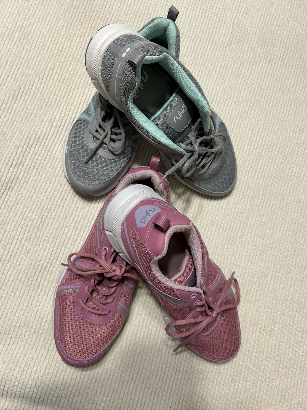 Lote of Two peirs,Ryka Kids Sneakers in Pink and Gray with Mint Accents